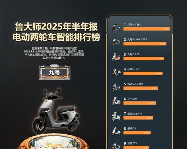 鲁大师2025半年报电动车智能排行：九号双冠领跑，绿源爱玛智能体验升级
